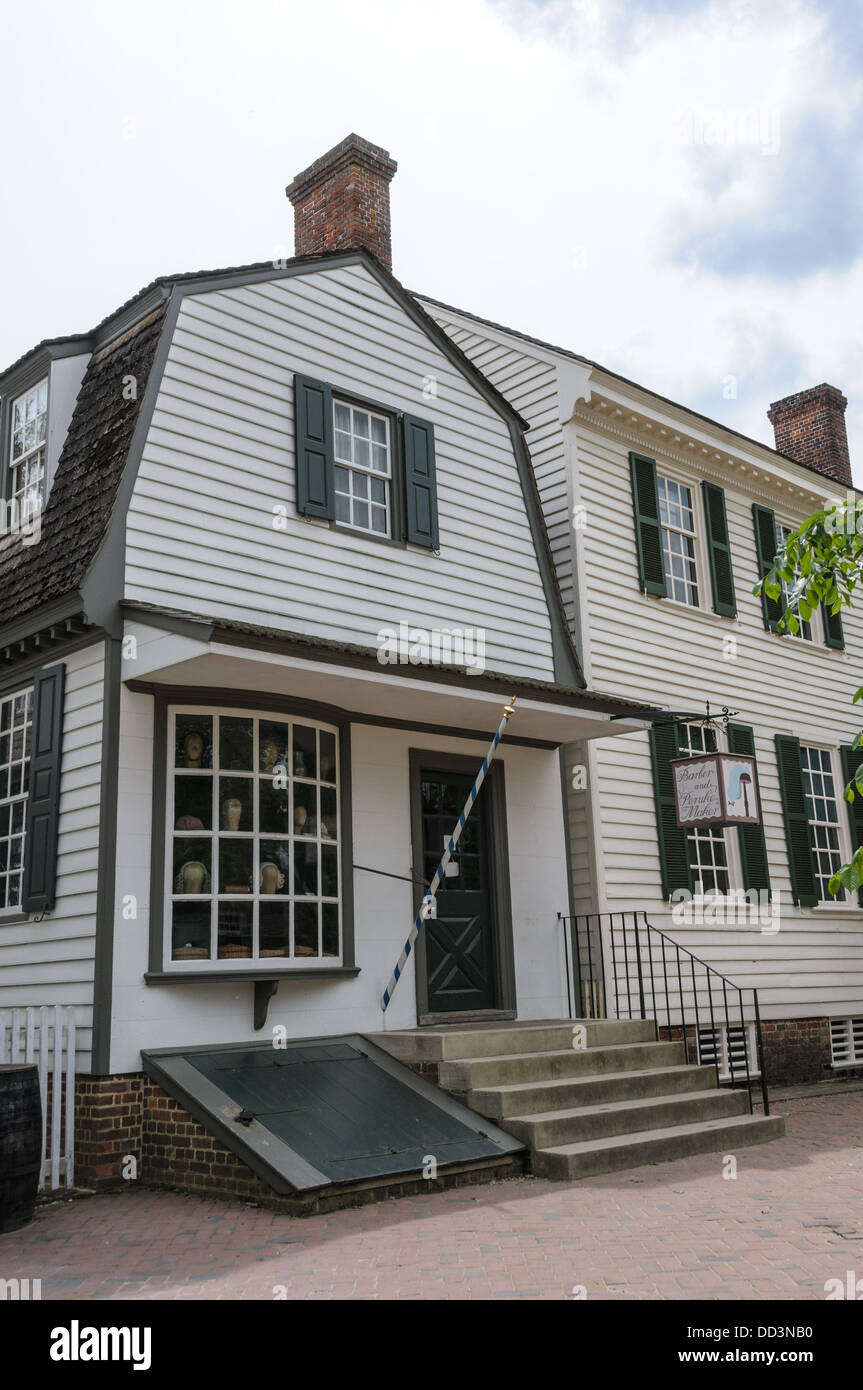 Kings Arms Barber Shop (Perückenmachers), Duke of Gloucester Street, Colonial Williamsburg, Virginia Stockfoto