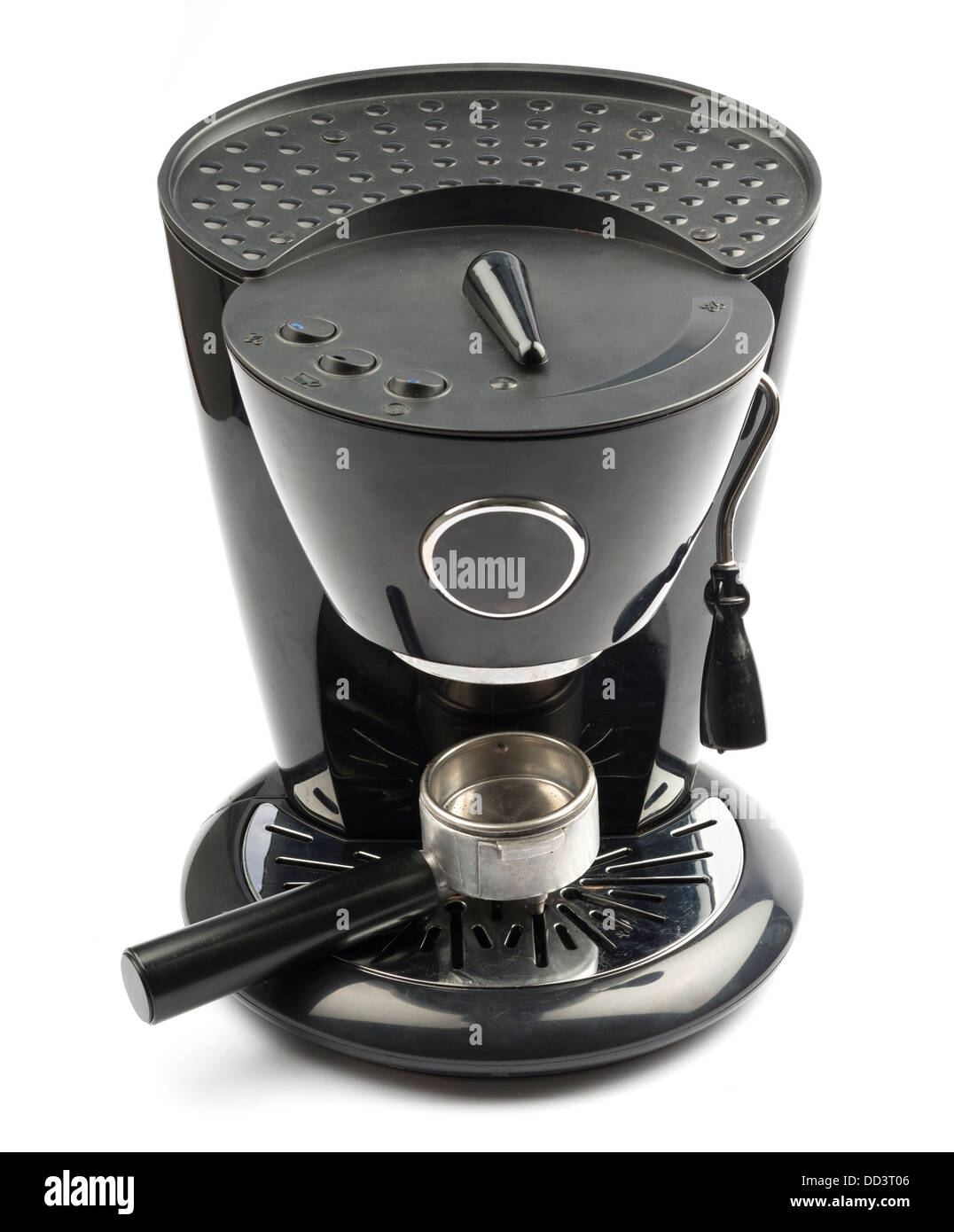 Schwarzen elektrische Espressomaschine, die isoliert auf weißem Hintergrund Stockfoto Schwarzen elektrische Espressomaschine, die isoliert auf weißem Hintergrund Stockfoto