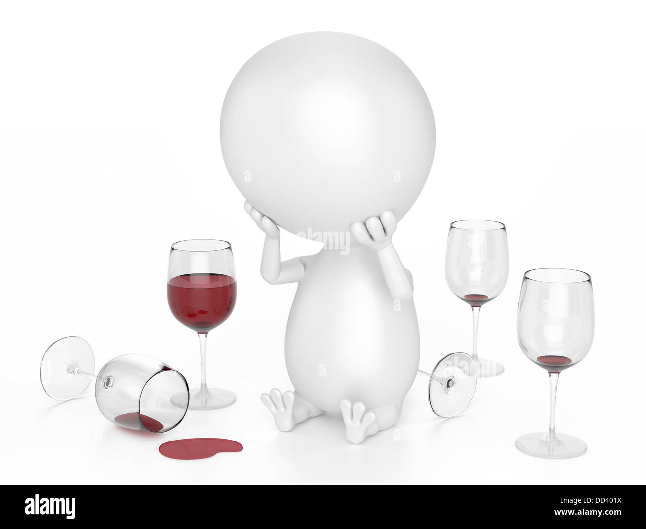 Alkoholische Charakter (mit Rotweingläser) - auf weißem Hintergrund Stockfoto