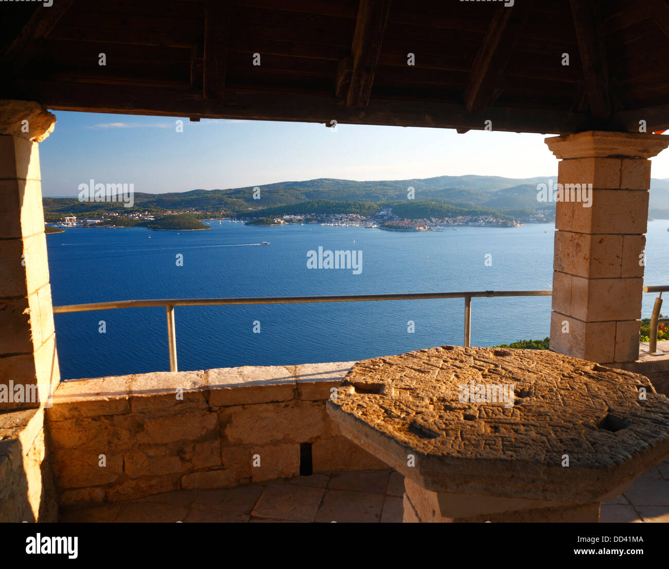 Insel Korcula.  Blick von der Halbinsel Peljesac Stockfoto