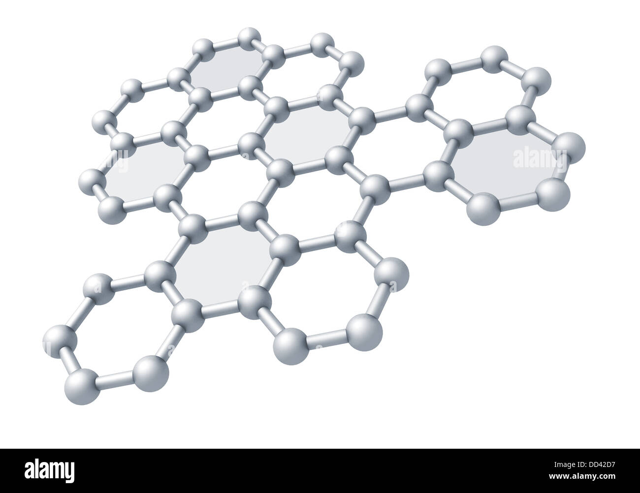 Graphen-Molekül Struktur Fragment schematische Modell. 3D Render-Illustration isoliert auf weiss Stockfoto