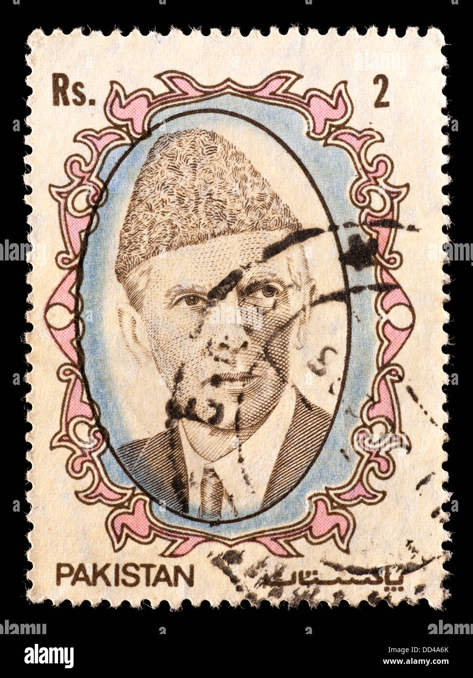 Briefmarke aus Pakistan, die Darstellung Mohammad Ali Jinnah. Stockfoto