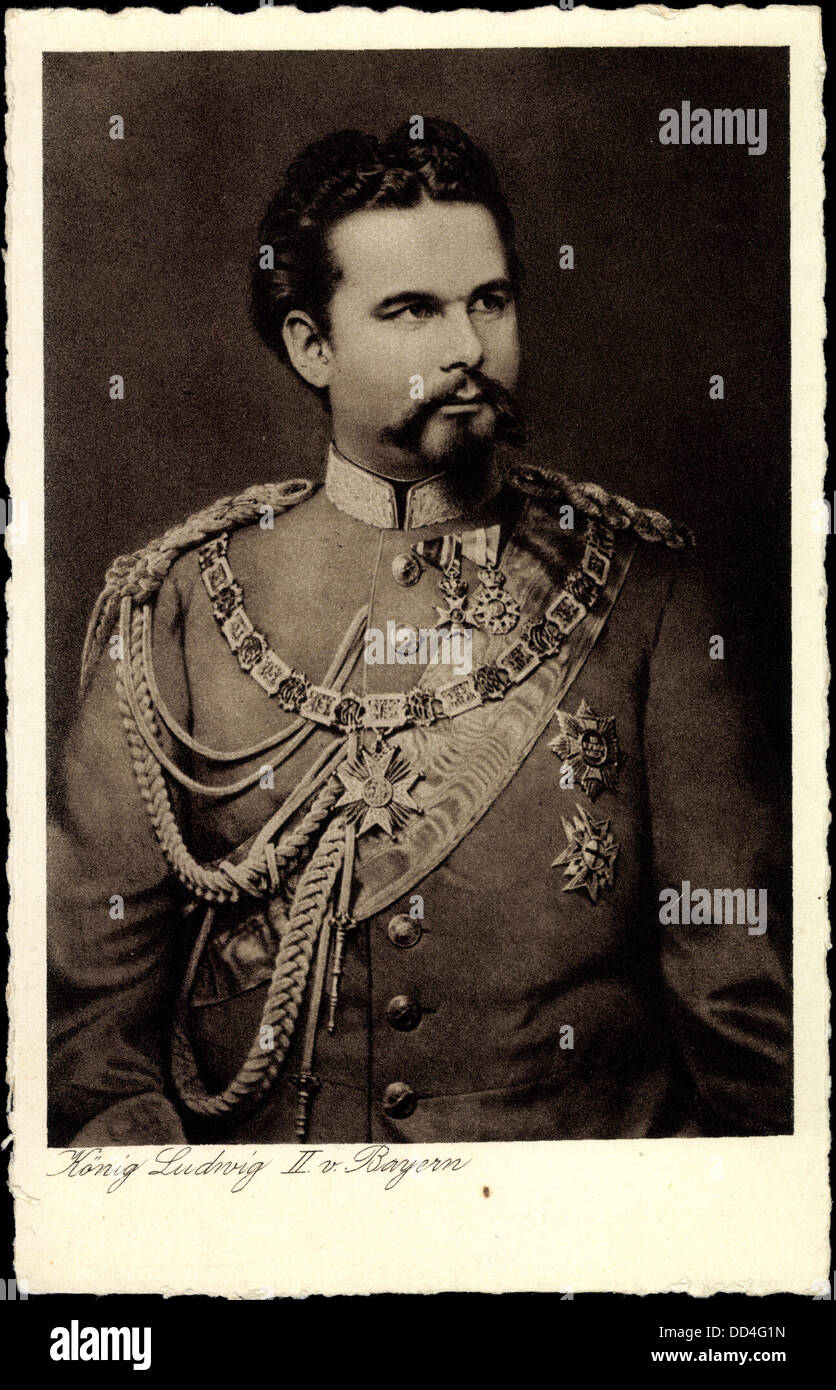 AK König Ludwig II. von Bayern Mit Orden Und Abzeichen Stockfotografie