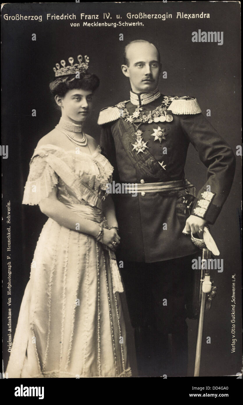 AK Großherzog Friedrich Franz IV., Großherzogin Alexandra, Mecklenburg-Schwerin; Stockfoto