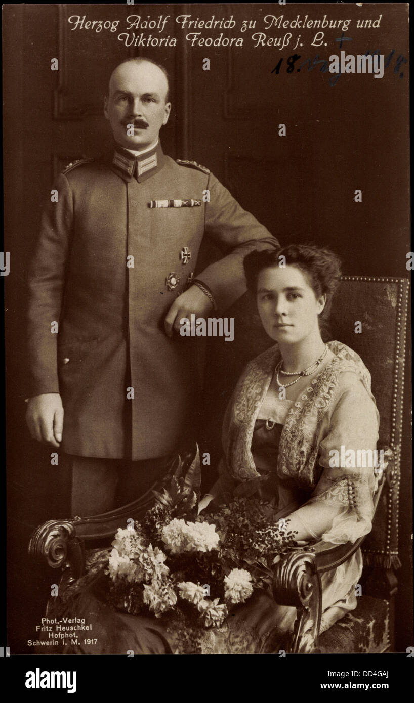 AK Herzog Adolf Friedrich Zu Mecklenburg, Viktoria Feodora Reuss; Stockfoto
