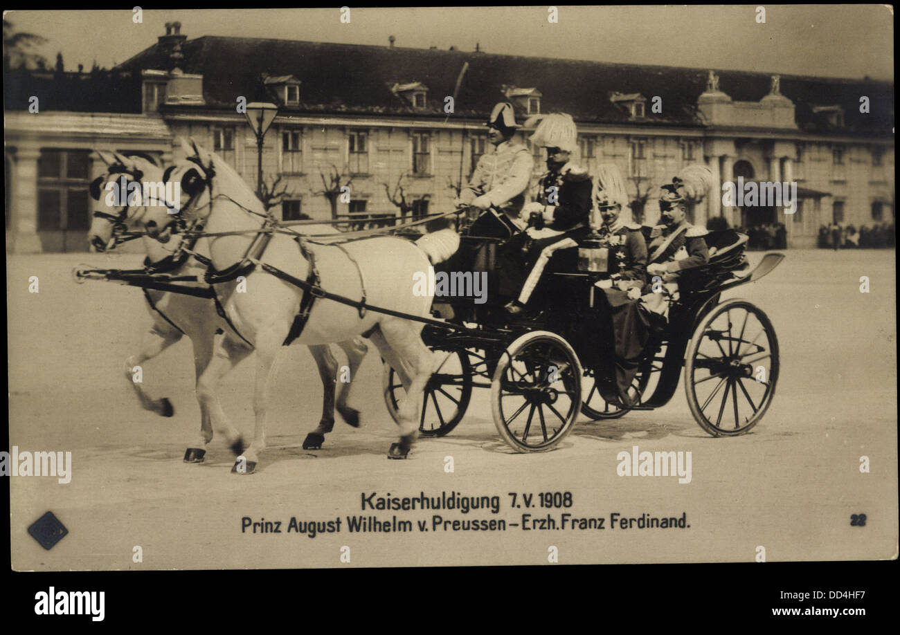 AK Kaiserhuldigung 1908, Prinz August Wilhelm v. Preußen, Franz Ferdinand; Stockfoto