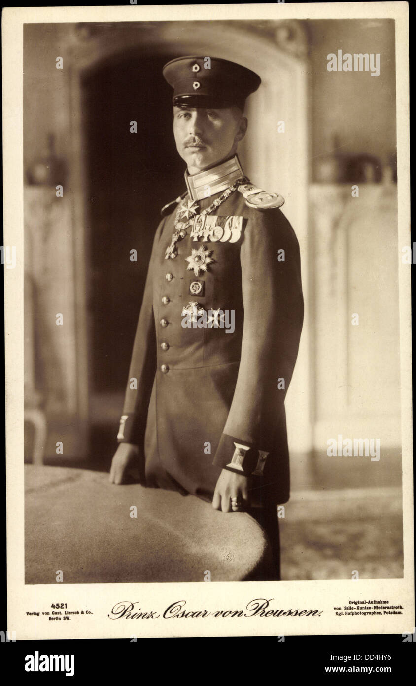 AK Prinz Oscar von Preußen, Liersch 4521, Uniform, Schirmmütze; Stockfoto