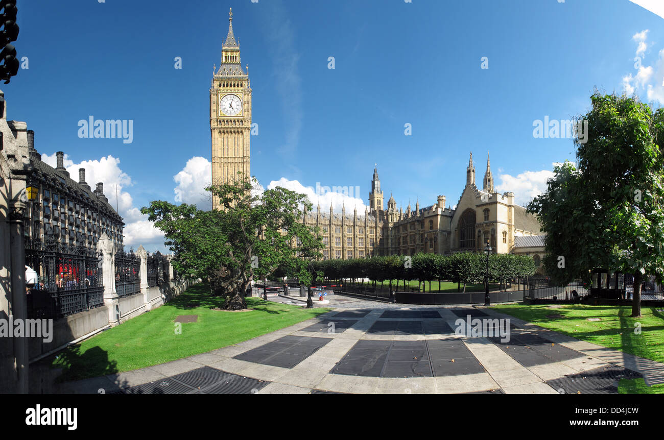 Häuser des Parlaments/Palast von Westminster Panorama, Big Ben, Westminster, London, England SW1A 0AA Stockfoto