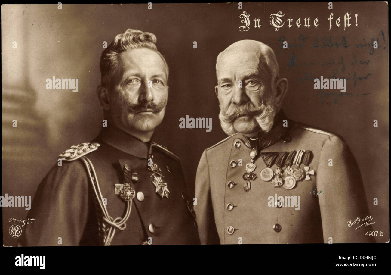 AK Kaiser Wilhelm II., Kaiser Franz Josef I, In Treue Fest, NPG 4907 b; Stockfoto
