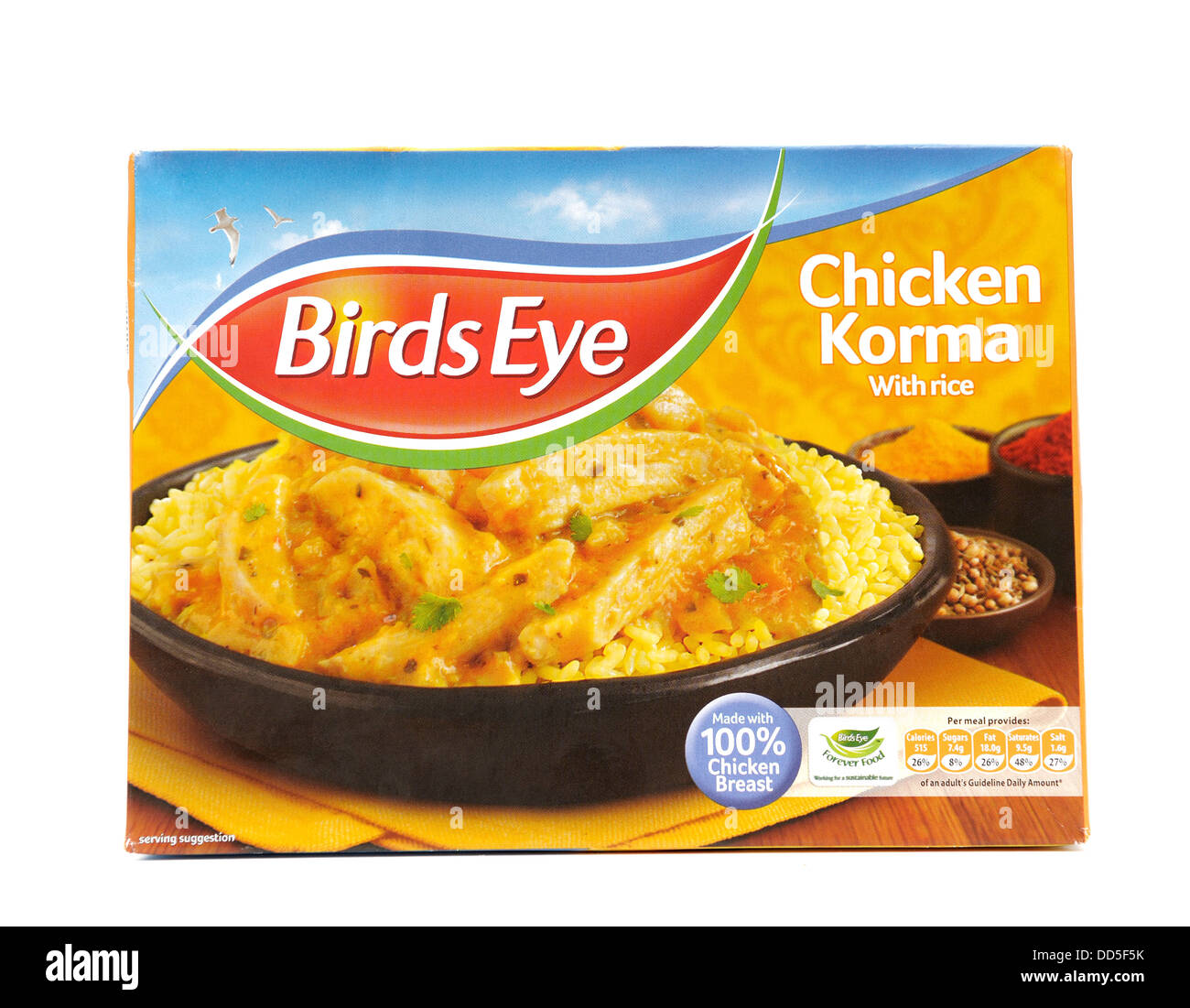 Birdseye Chicken Korma mit Reis Fertiggerichte Stockfoto