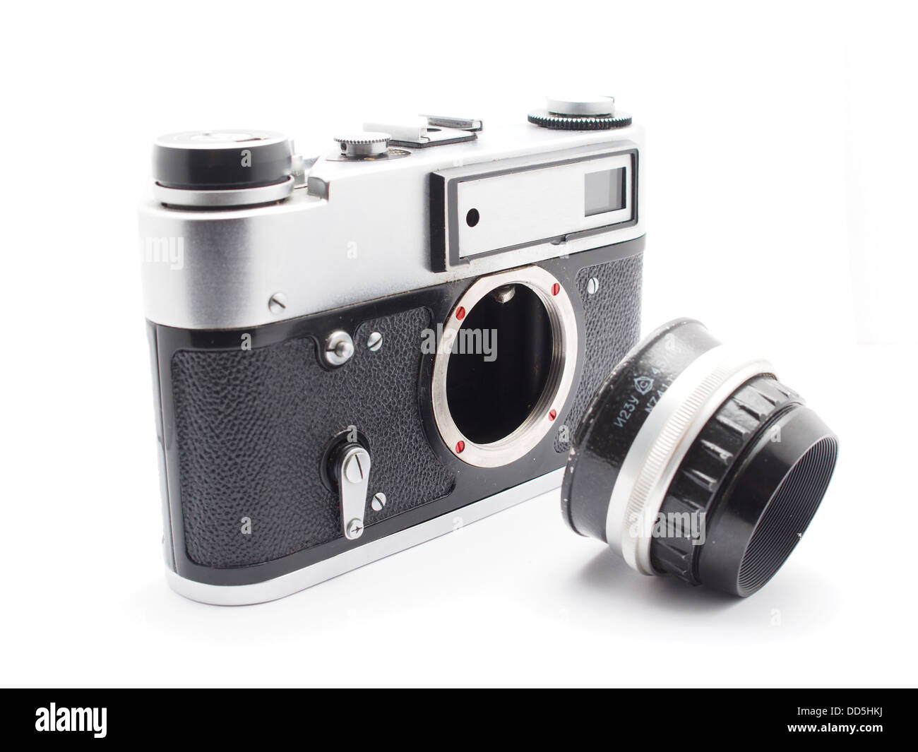 Alte Kamera auf weißem Hintergrund Stockfoto