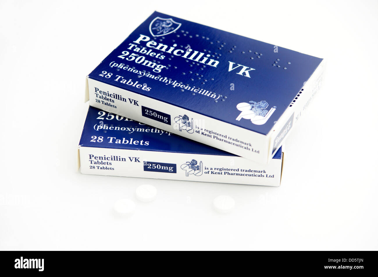 Packungen mit Tabletten Antibiotika Penicillin VK (Phenoxymethylpenicillin) Stockfoto