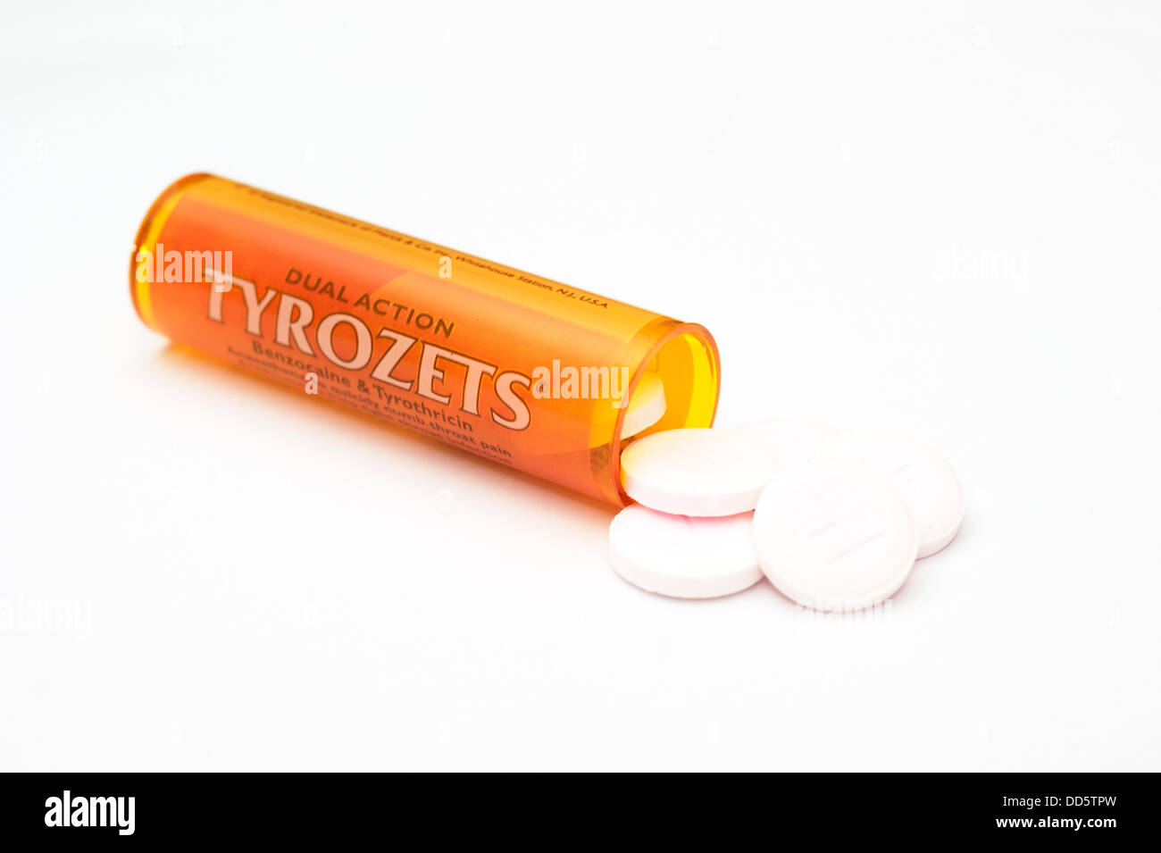 Tyrozets (Tyrothricin Benzocain) Antibiotika Narkose Tabletten Medizin für Infektionen & Irritationen im Mund & Kehle Stockfoto