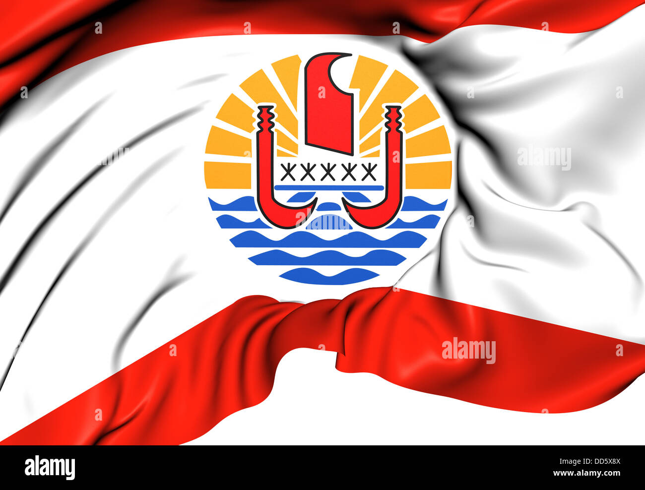 Flagge von Französisch-Polynesien. Hautnah. Stockfoto