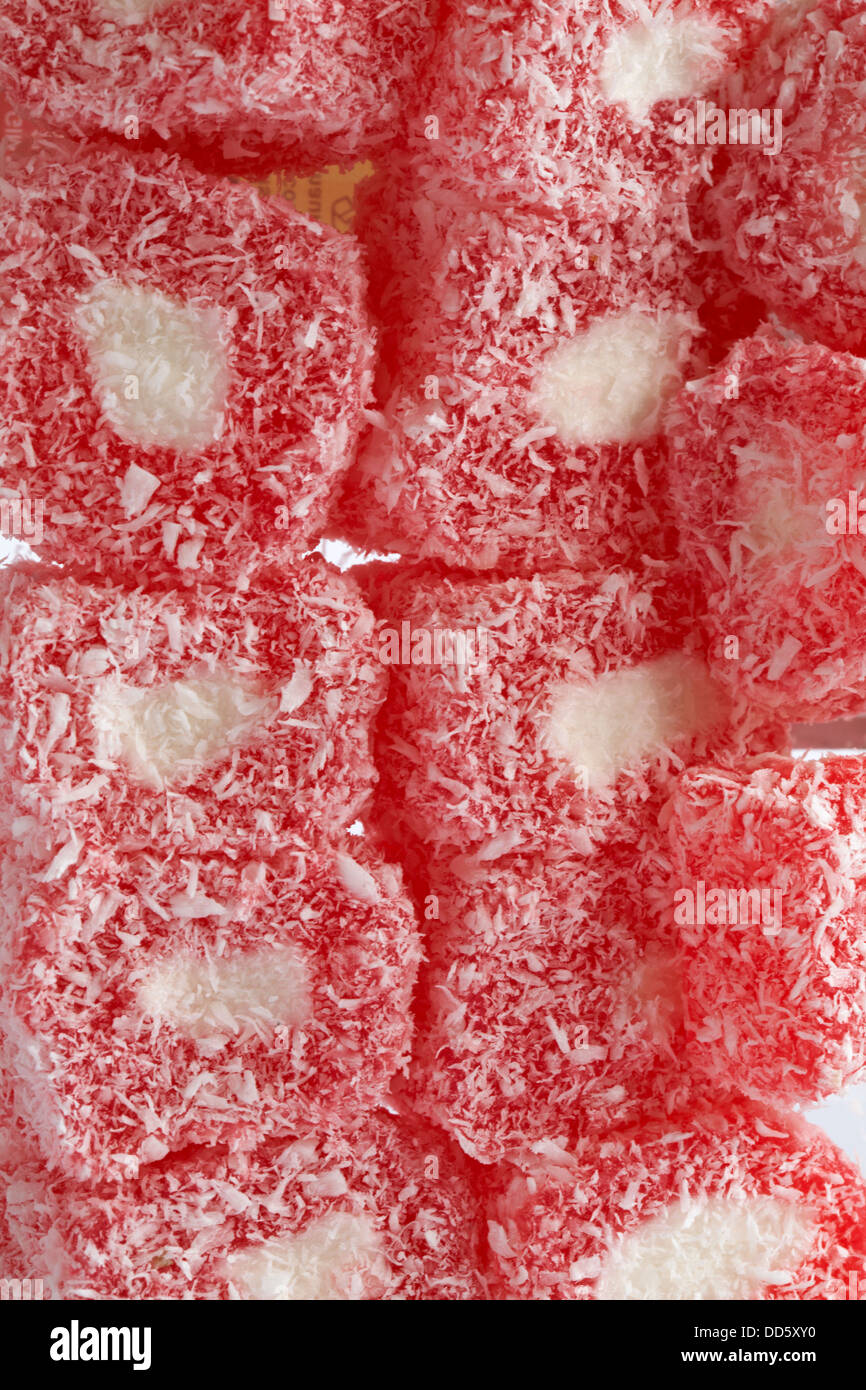 Nahaufnahme von "Türkei Bodrum Farm Auslese" Rose aromatisiert gerollt Luxus Turkish Delight natürlichen mediterranen Geschmack Stockfoto