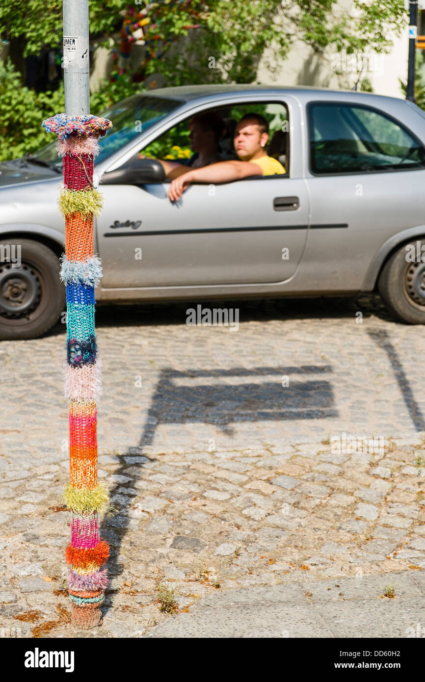 Guerilla Knitting - Streetart in Fürstenberg/Havel Stockfoto