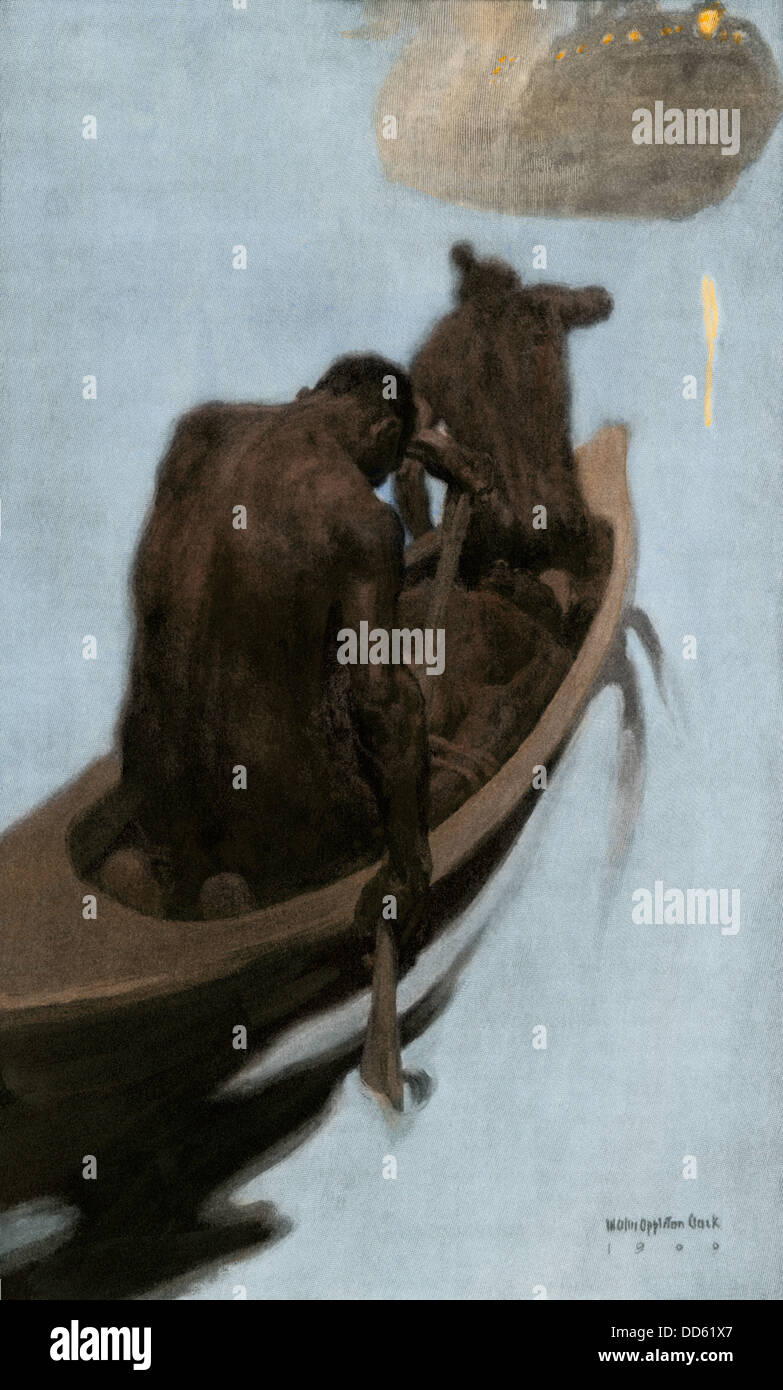 Afrikaner, einen gebundenen Slave zu Schiff, 1700. Handcolorierte halftone Reproduktion eines Abbildung Stockfoto
