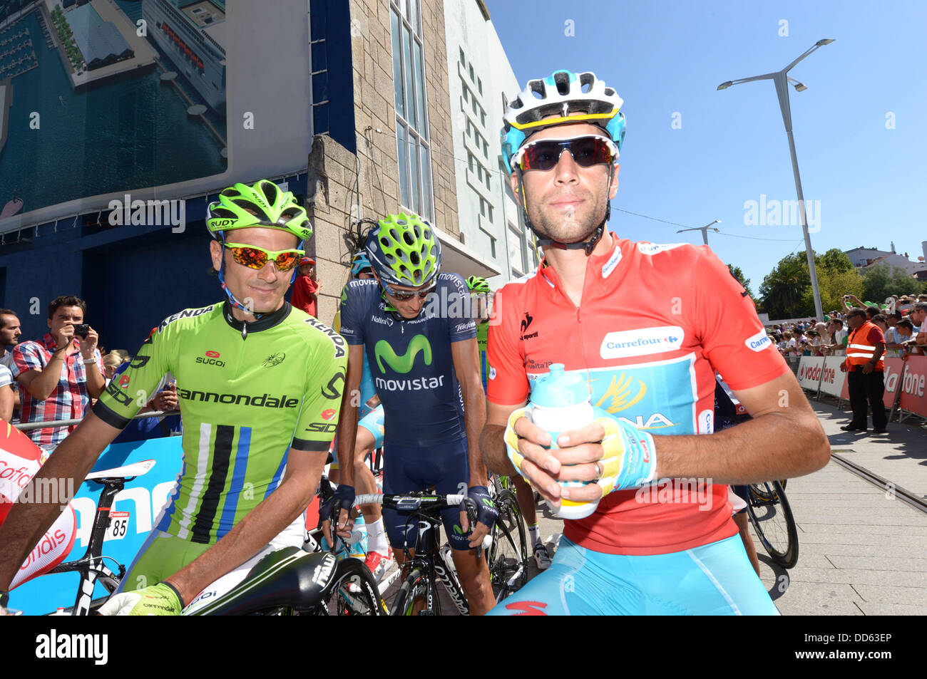 Spanien. 27. August 2013.  Vigo, Miradir de Lobeira. 3. Etappe Vuelta a España. Cannondale 2013, Astana 2013, Ivan Basso, Nibali Vincenzo, Vigo Credit: Action Plus Sport Bilder/Alamy Live News Stockfoto