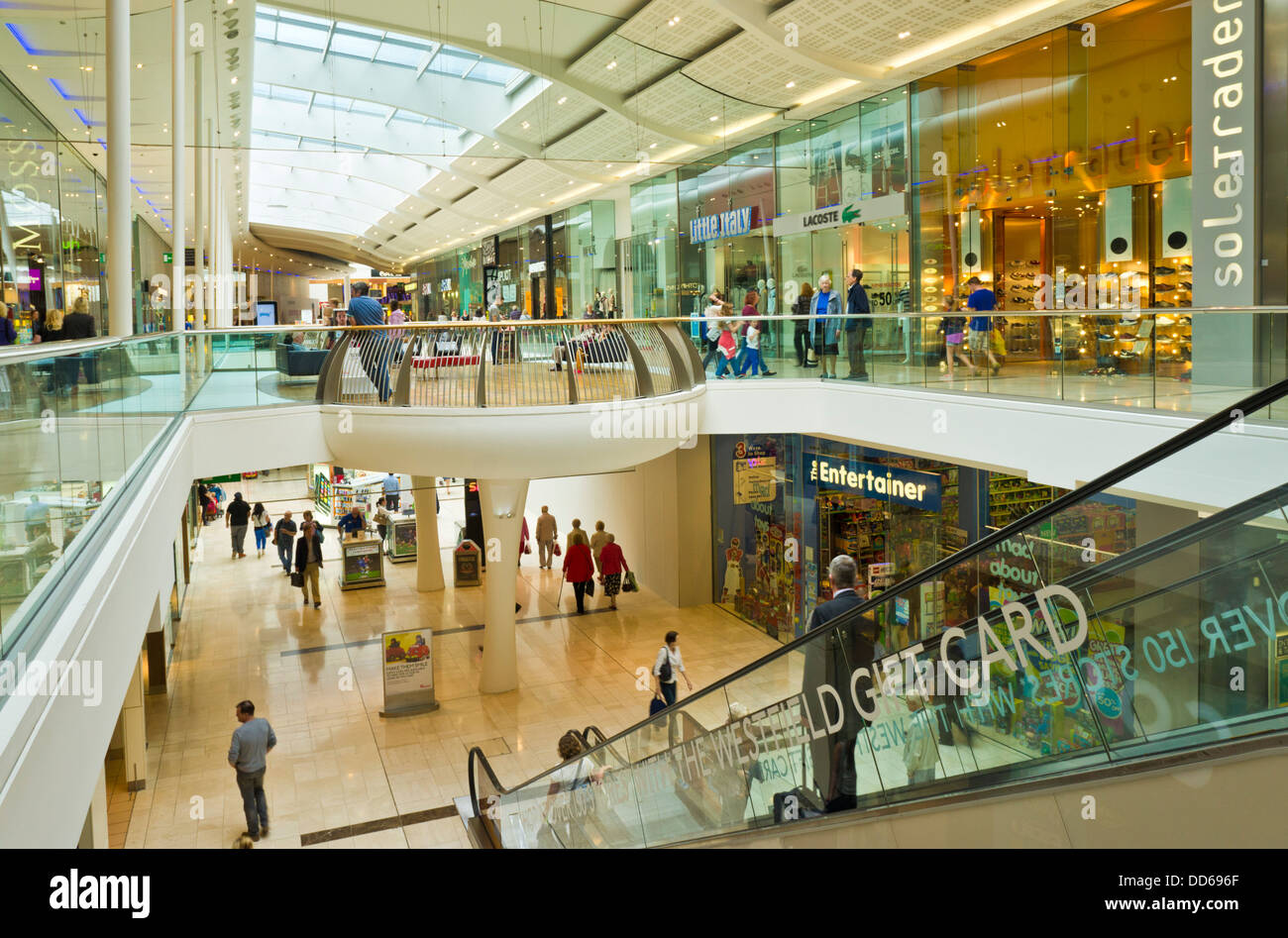 Rolltreppe im Derby Westfield Shopping Centre Mall Derby Stadtzentrum Derbyshire England UK GB EU Europa Stockfoto