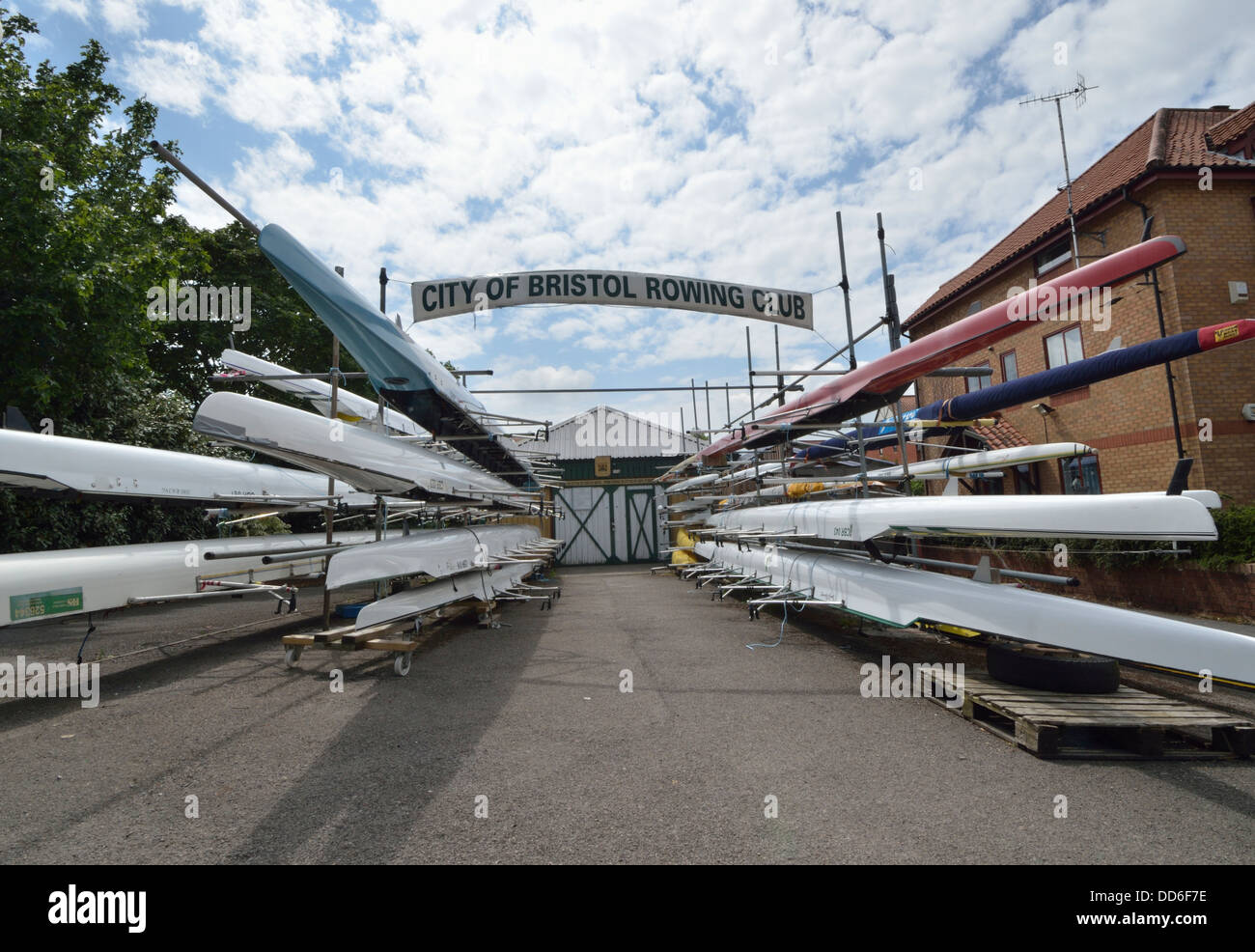 Stadt von Bristol Rowing Club Zeichen und Ruderboote England UK Stockfoto