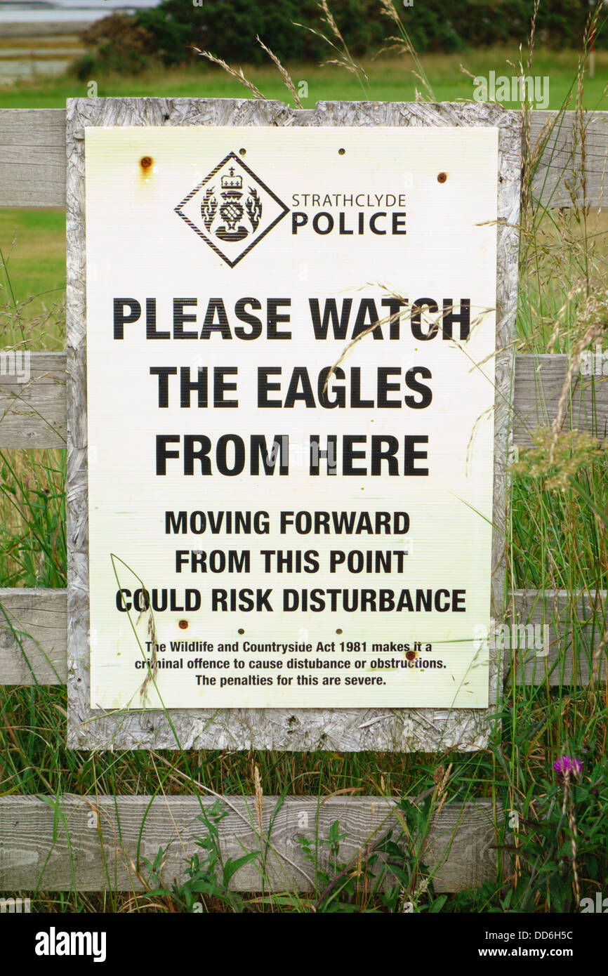 Adler beobachten Zeichen, Aufmachungen von Strathclyde Police, Isle of Mull, Argyll und Bute Stockfoto