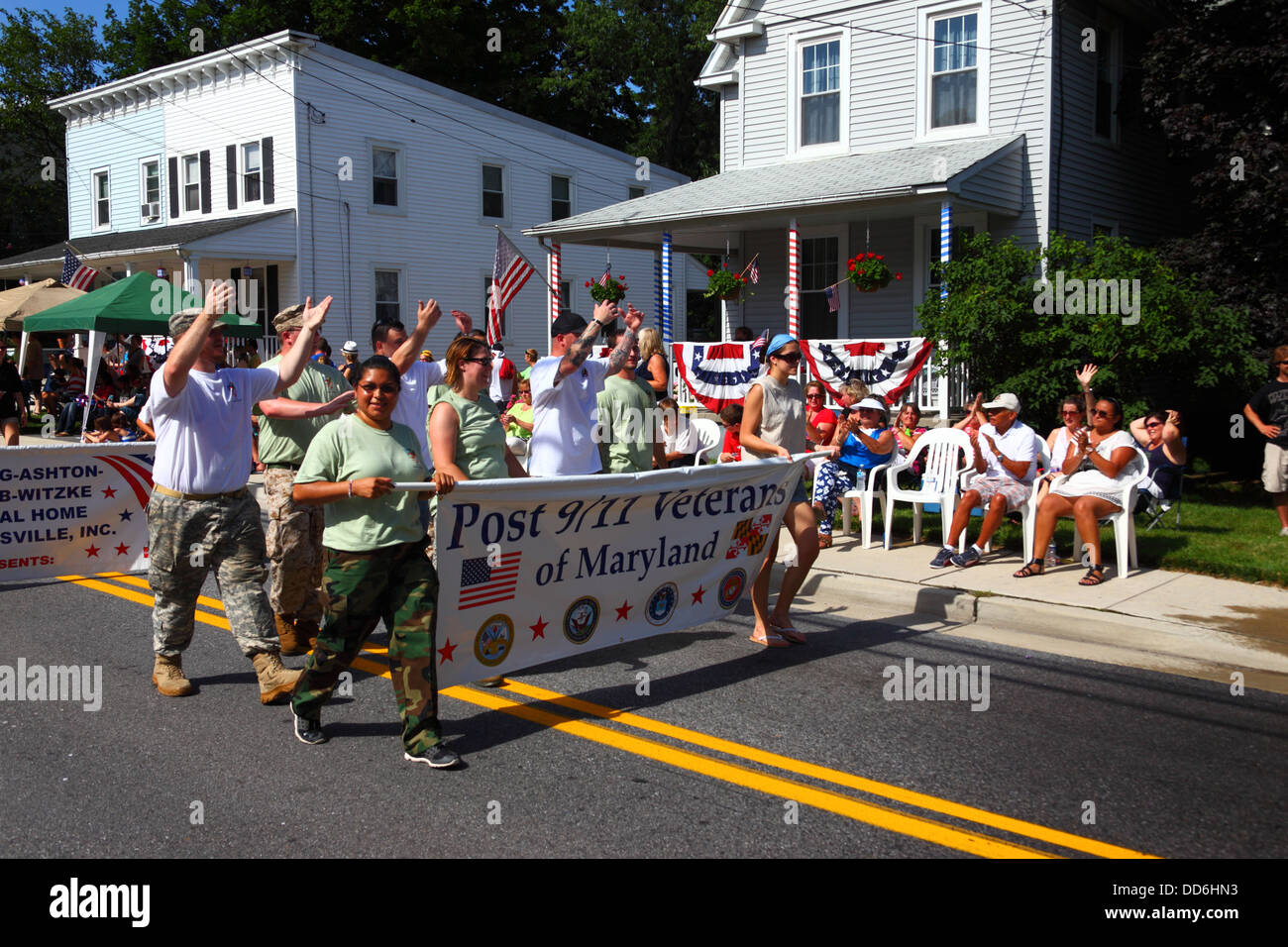 Post 9/11 Veterans of Maryland, die am 4th. Juli an den Unabhängigkeitstag-Paraden teilnehmen, Catonsville, Maryland, USA Stockfoto