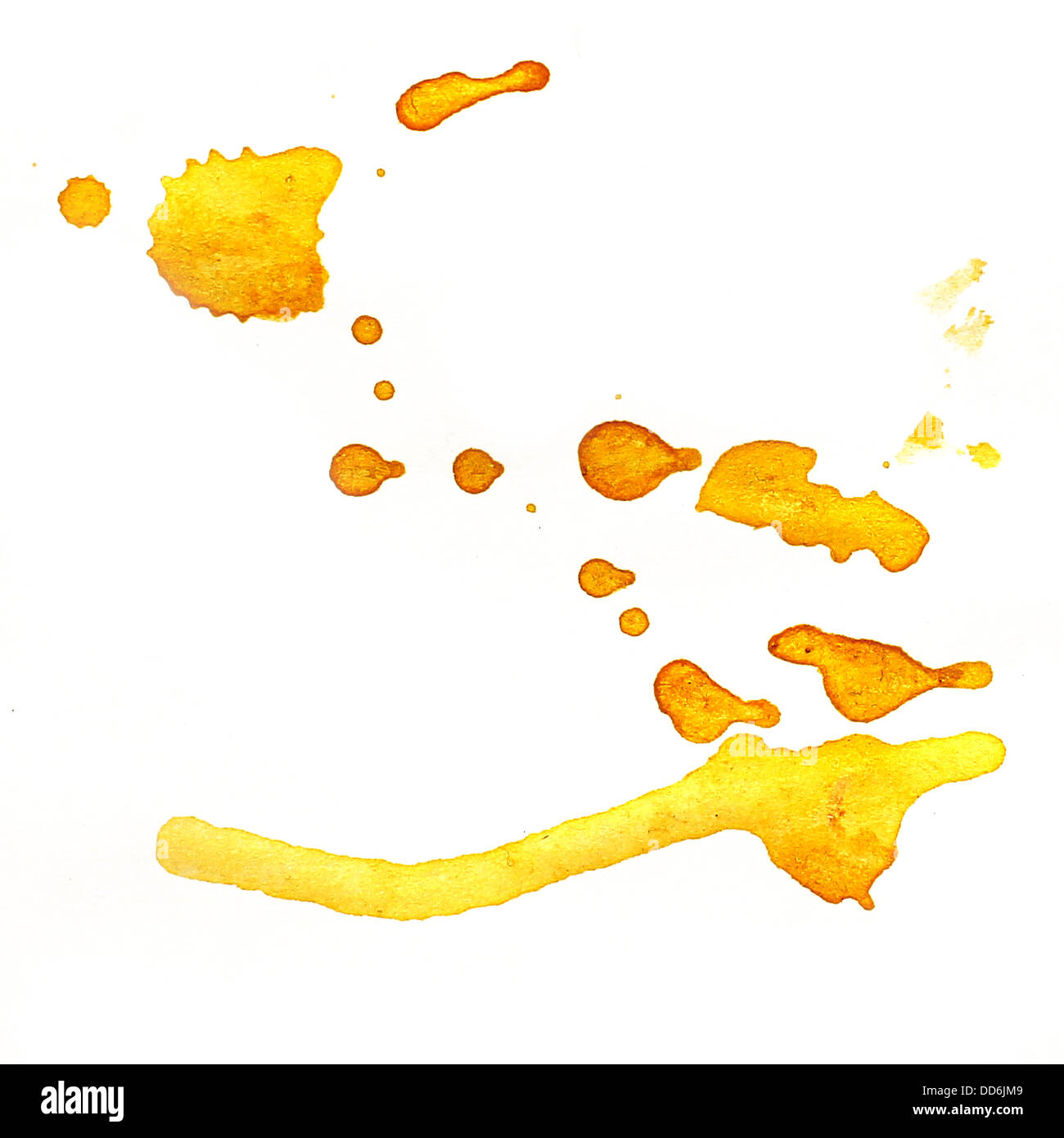 Tinte gelb Aquarellfarbe Splatter Splash Grunge Hintergrund Fleck abstrakte Textur Splat Kunst spray Stockfoto