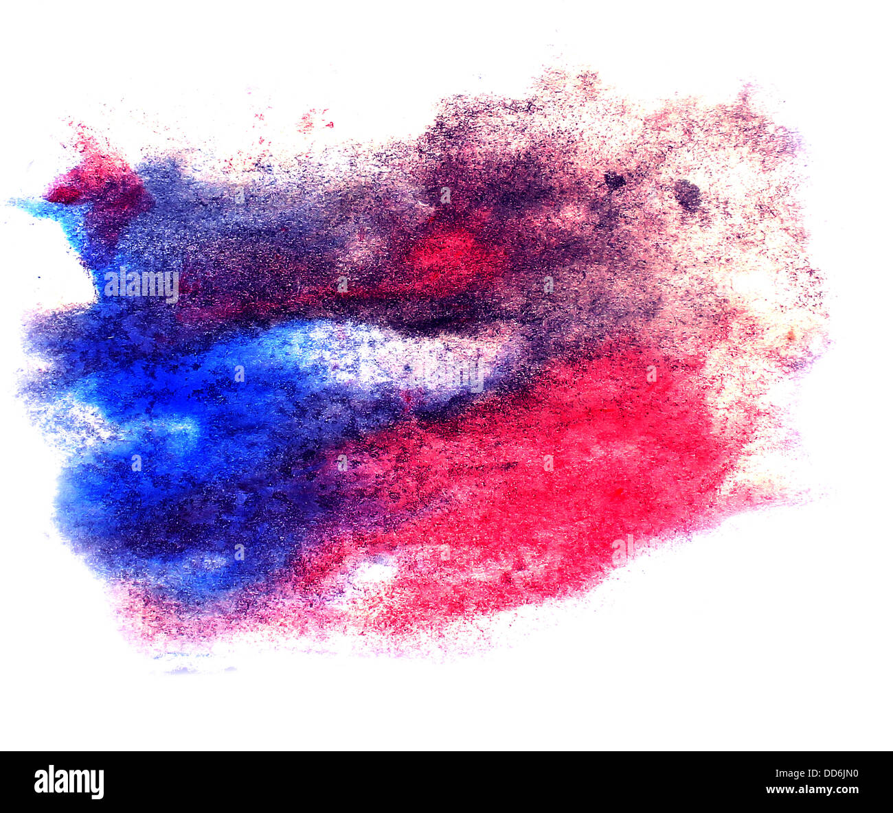 Aquarell Blau, rote Spritzer isoliert vor Ort handgefertigt Farbhintergrund Annotation Tinte auf Papier Stockfoto