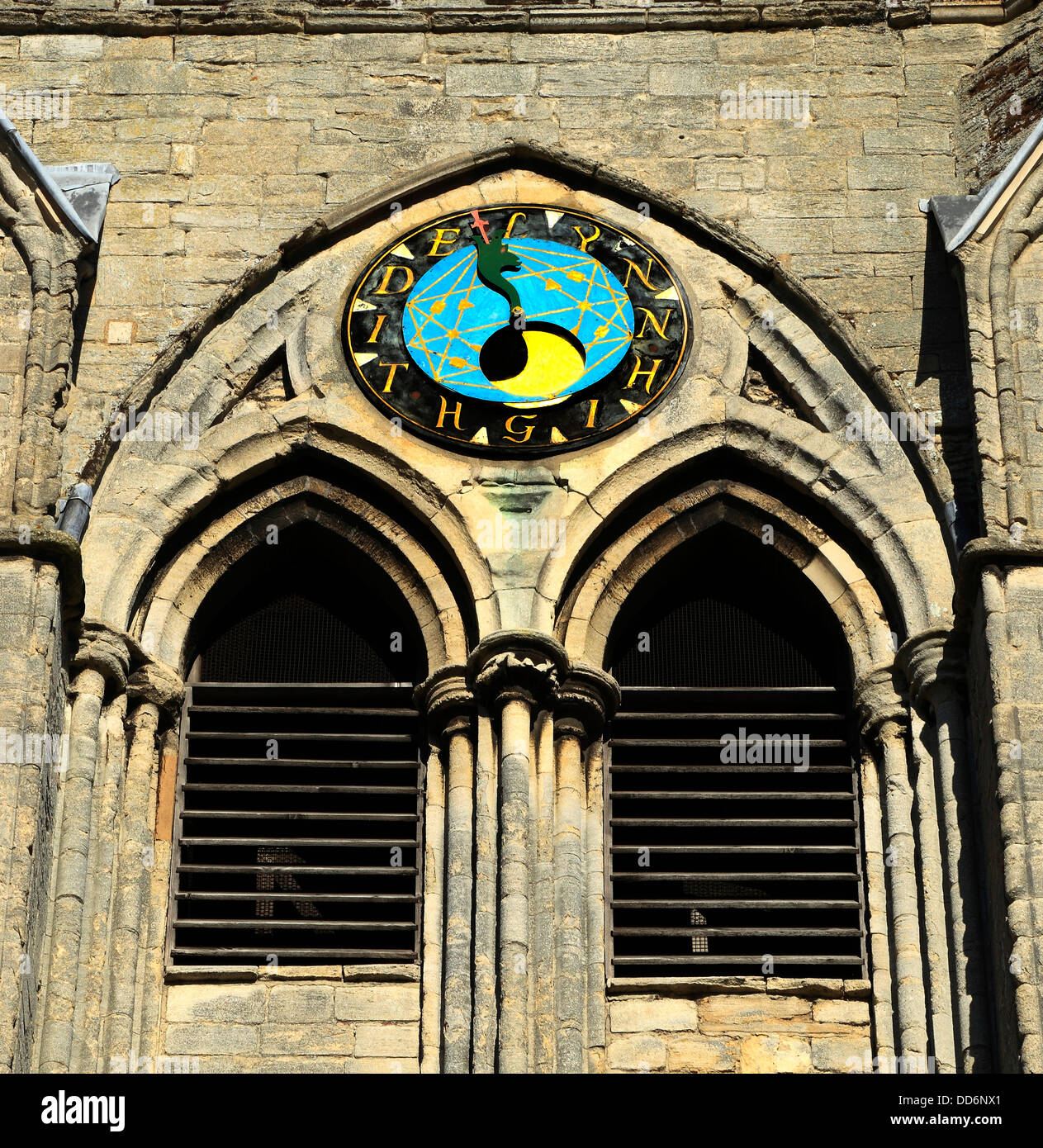Flut und Mond-Uhr, SW Turm Uhren St. Margarets Church, Kings Lynn, Norfolk England UK Stockfoto