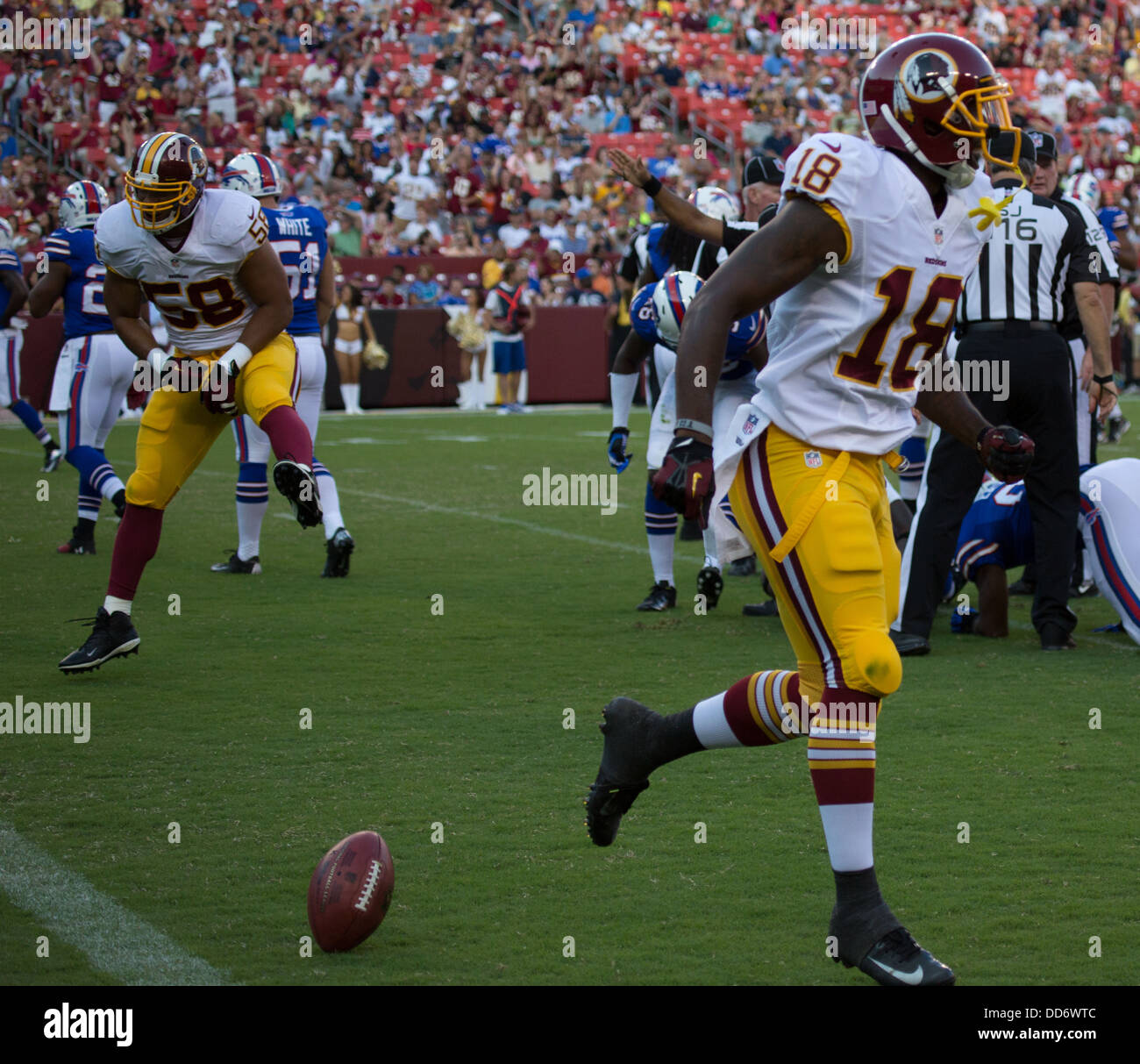 24. August 2013, übernimmt Landover, MD FedEx Field Washington Redskins Büffel-Rechnungen für Dritte Vorsaison Spiel für 2013. Stockfoto