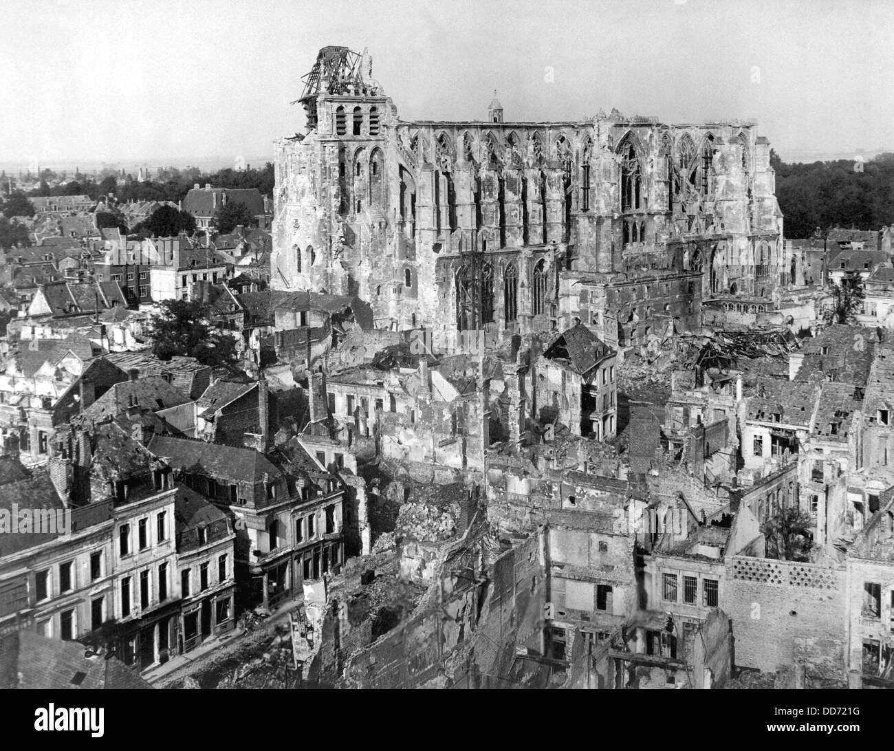 Ansicht der Ruinen von St. Quentin, Frankreich, 14. Oktober 1918. St