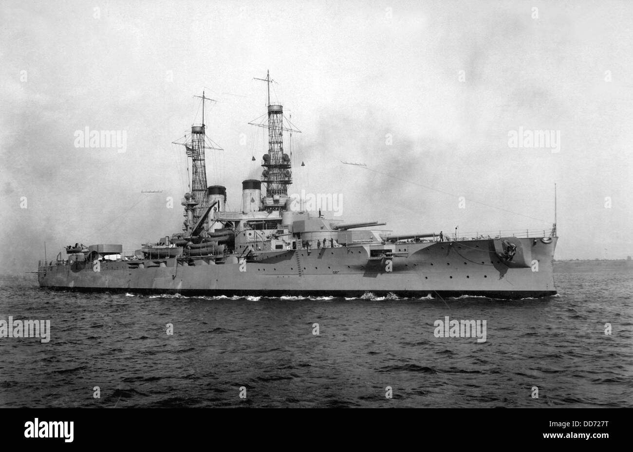 USS Arkansas, ca. 1918. Einer von zwei Wyoming-Klasse Schlachtschiffe, beauftragte im Jahr 1912 war sie zu den ältesten Schiffen des Weltkrieges Stockfoto