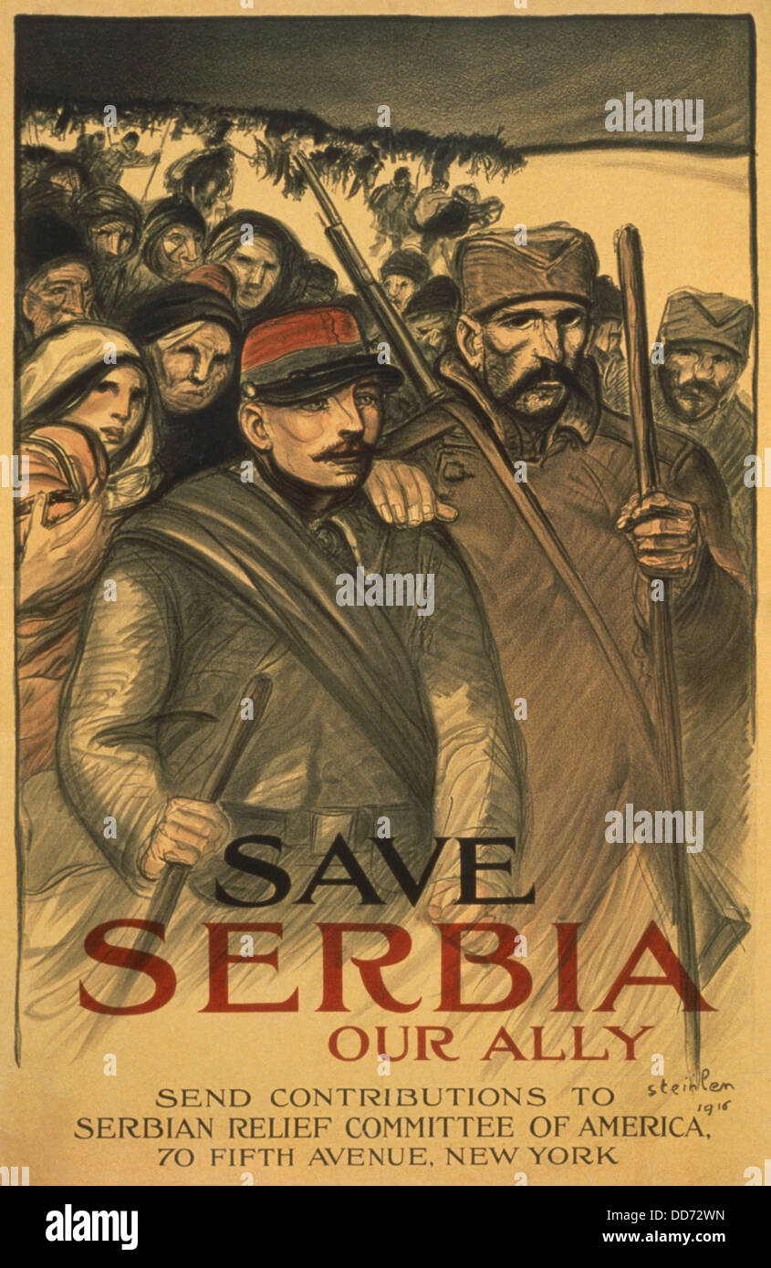 1. Weltkrieg. "Save Serbien unser Verbündeter" liest eine amerikanische Plakat attraktiv für Beiträge zur serbischen Relief Committee der Stockfoto