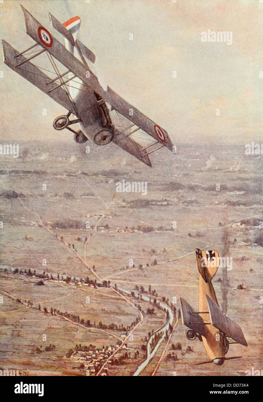 WW1 französischen Spad-Fighter ist im Luftkampf mit deutschen Albatros siegreich. 1914-1918. (BSLOC 2012 4 78) Stockfoto
