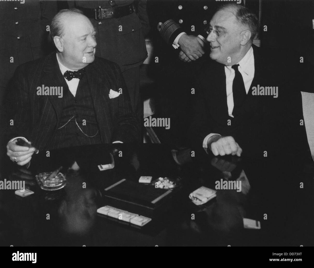 Franklin Roosevelt und Winston Churchill in Casablanca-Konferenz. 12-23 Jan. 1943. Churchill befürwortete eine alliierte Invasion Stockfoto