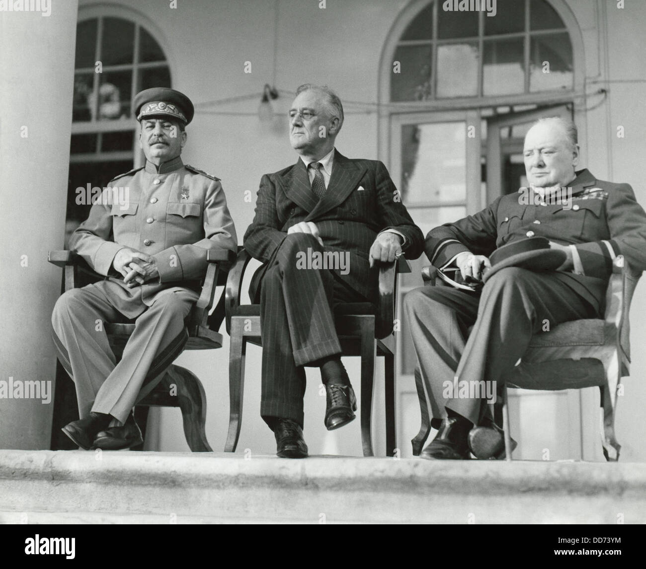 Josef Stalin, Franklin Roosevelt und Winston Churchill auf der Konferenz von Teheran WW2. Es war das erste Treffen von Angesicht zu Angesicht Stockfoto