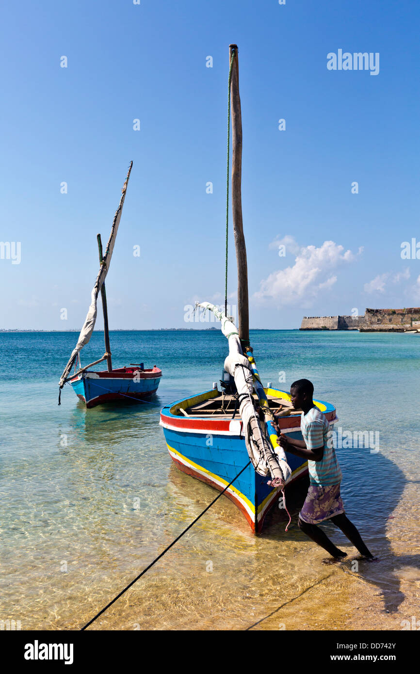 Mosambik, Provinz Nampula, die Insel von Mosambik, traditionellen Dhow Segeln. Stockfoto