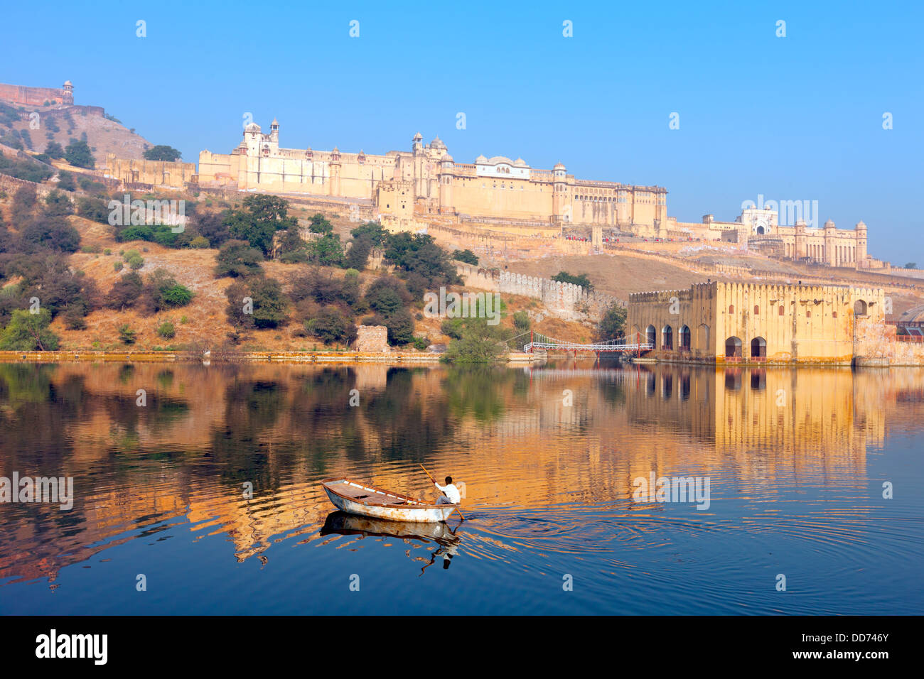 Maota See und Amber Fort in Jaipur, Rajasthan, Indien, Asien Stockfoto