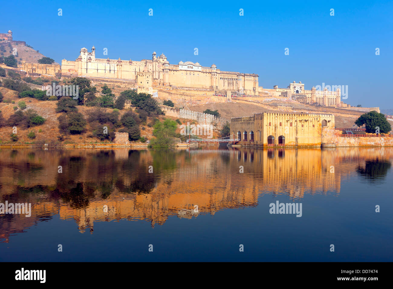 Maota See und Amber Fort in Jaipur, Rajasthan, Indien, Asien Stockfoto