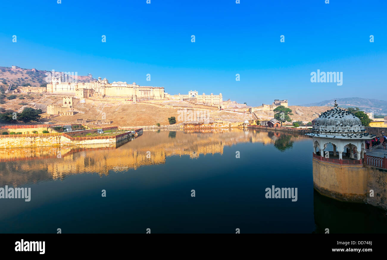 Maota See und Amber Fort in Jaipur, Rajasthan, Indien, Asien Stockfoto