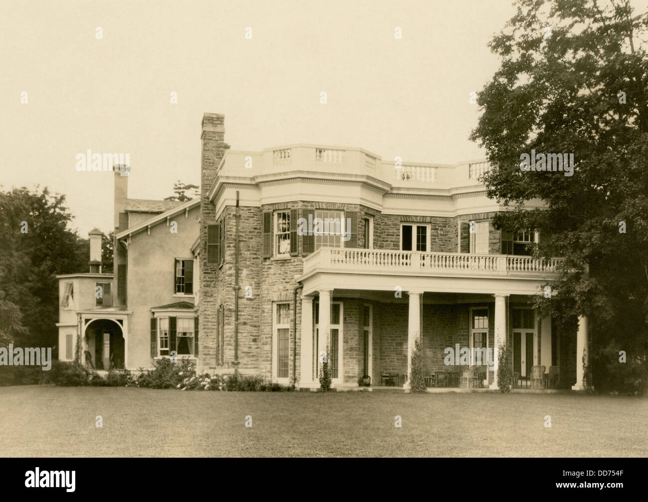 Präsident Roosevelt Hyde Park, N.Y. nach Hause auf dem Springwood Anwesen. 1933. Blick auf den südlichen Teil der Struktur mit Stockfoto