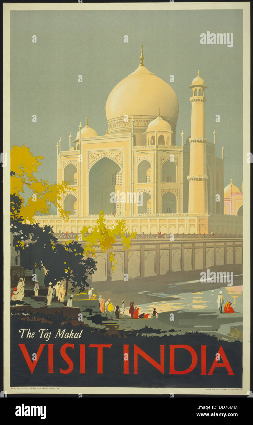 Amerikanische Plakat Förderung von Reisen nach Indien mit einem Bild des Taj Mahal, ca. 1930. (BSLOC 2013 8 200) Stockfoto