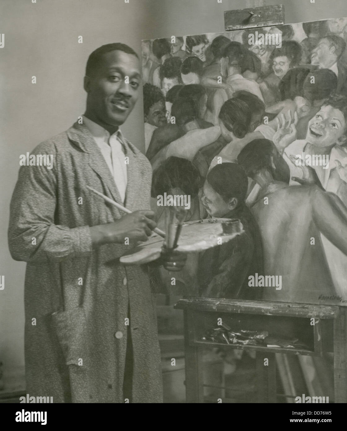 Norman Lewis afroamerikanische Maler im Jahr 1935 mit einem seiner figurativen Gemälde. In den 1940er Jahren entwickelte er eine abstrakte Stockfoto