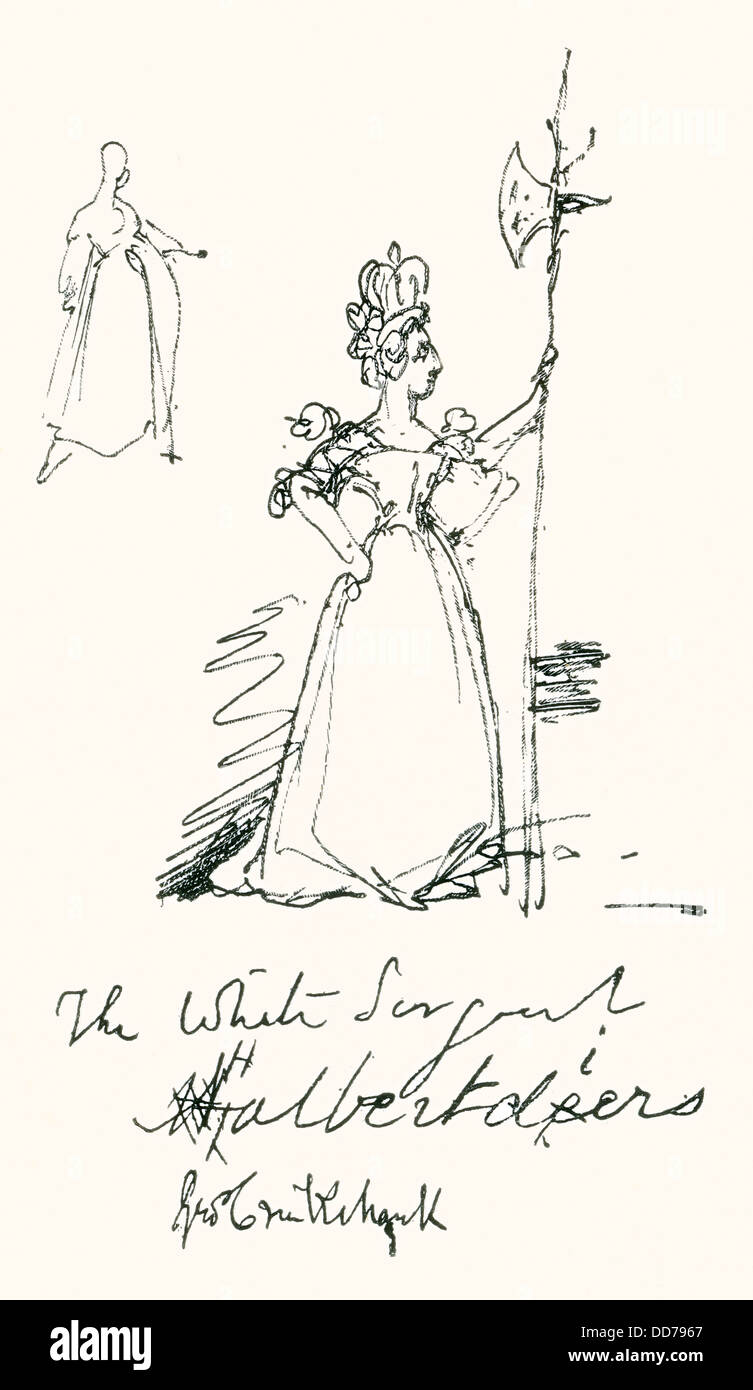 Eine Skizze von Cruikshank von Königin Victoria als "The White Sergeant Halbertdiers". Stockfoto