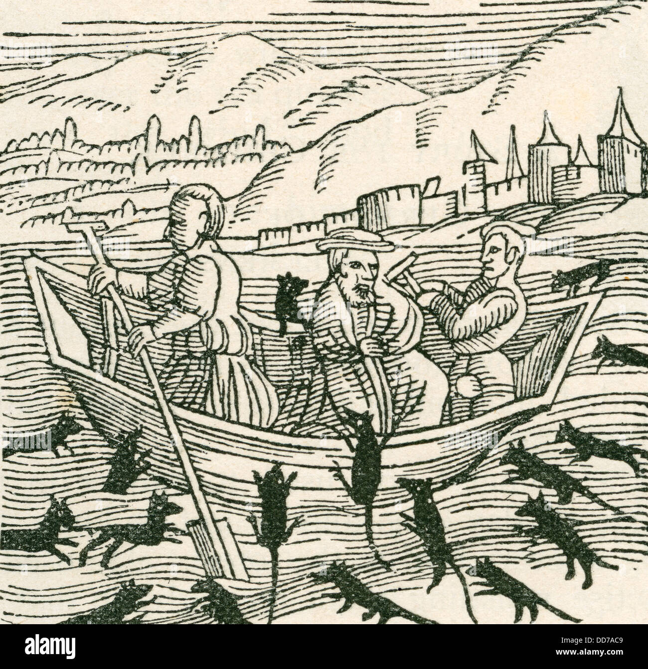 10. Jahrhundert Volksmärchen der Hatto, wer war der Erzbischof von Mainz, und was passiert in der Maus-Turm. Stockfoto