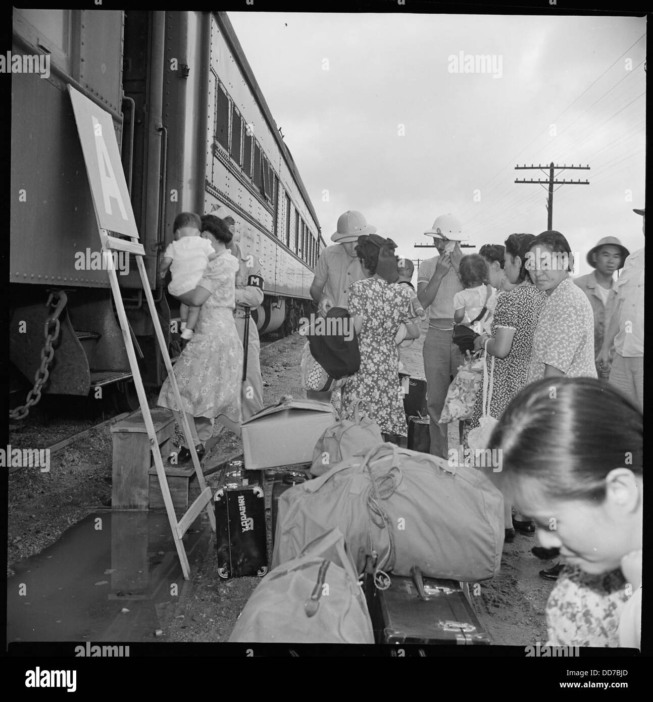 Die Schließung des Jerome Relocation Center in Denson, Arkansas, markiert das Ende des Umsiedlungsprozesses für japanische Amerikaner während des Zweiten Weltkriegs Stockfoto