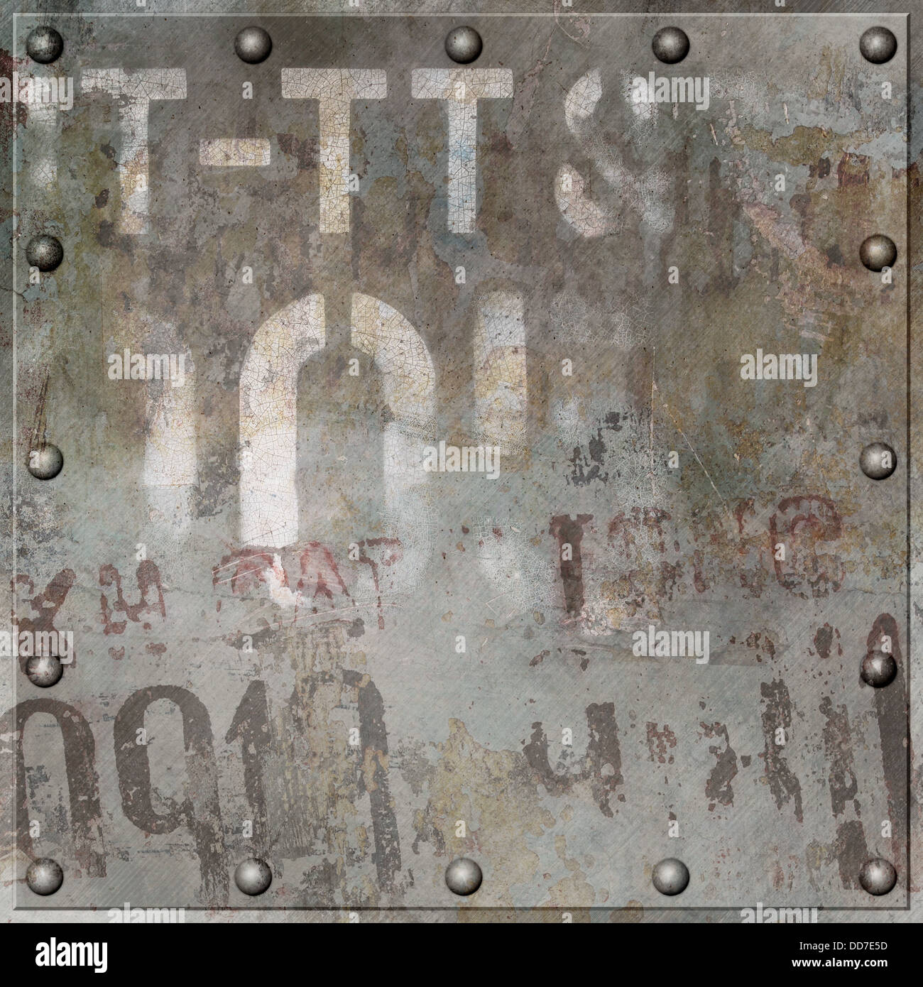 Eine alte Grunge Metallplatte Hintergrund mit Nieten Stockfoto