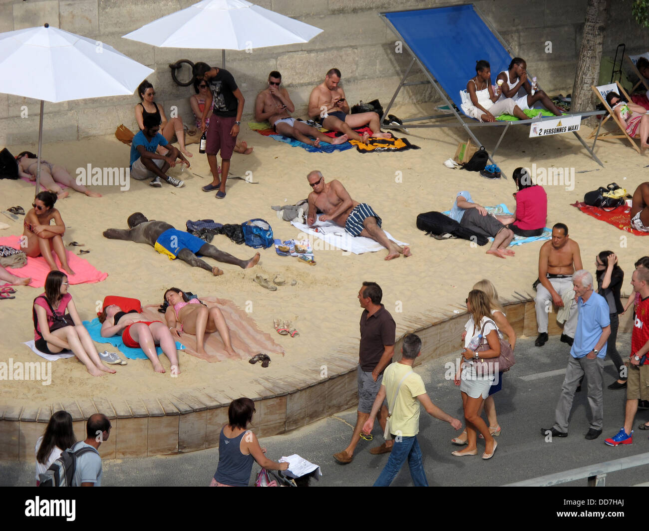 Paris Plage, Ufer, Quai de Gesvre, Frankreich, Paris Strand Stockfoto