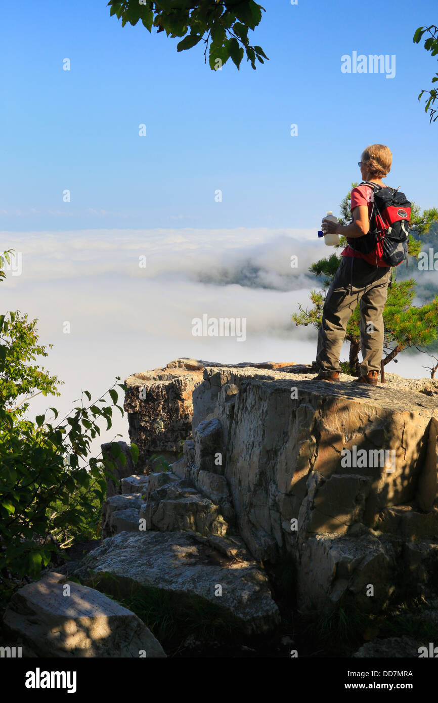 Steigender Nebel über Shenandoah-Tal, am Schornstein Felsen, Riprap Trail, Shenandoah-Nationalpark, Virginia, USA Stockfoto