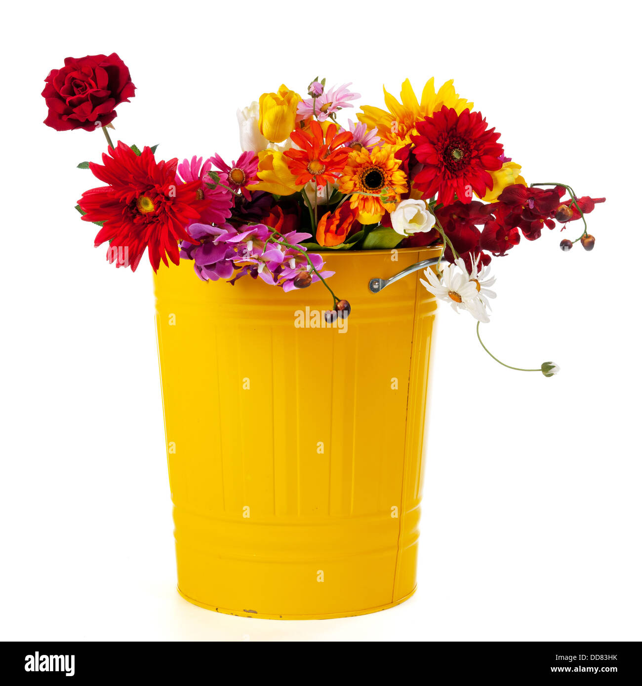 Gelbe Blumen-Abfalleimer Stockfoto